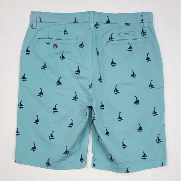Hudson & Barrow Stretch Cotton Sailboat Print Chino Shorts Sz 34 - Picture 2 of 10